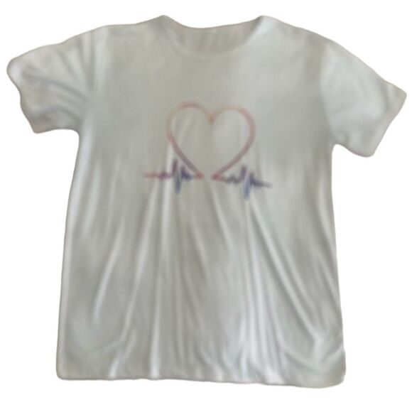 Women’s Heartbeat Graphic Print T-Shirt White Short Sleeve Round Neck Tee L - Picture 1 of 3